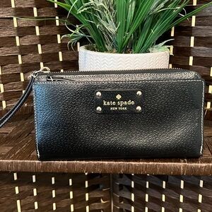 Kate Spade Wallet Wristlet Black Tan Pink Zipper